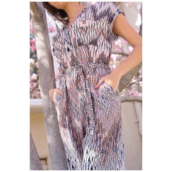 Eva Franco Anthropologie tribal print V-Neck jumpsuit casual easy drawstring - Picture 6 of 11